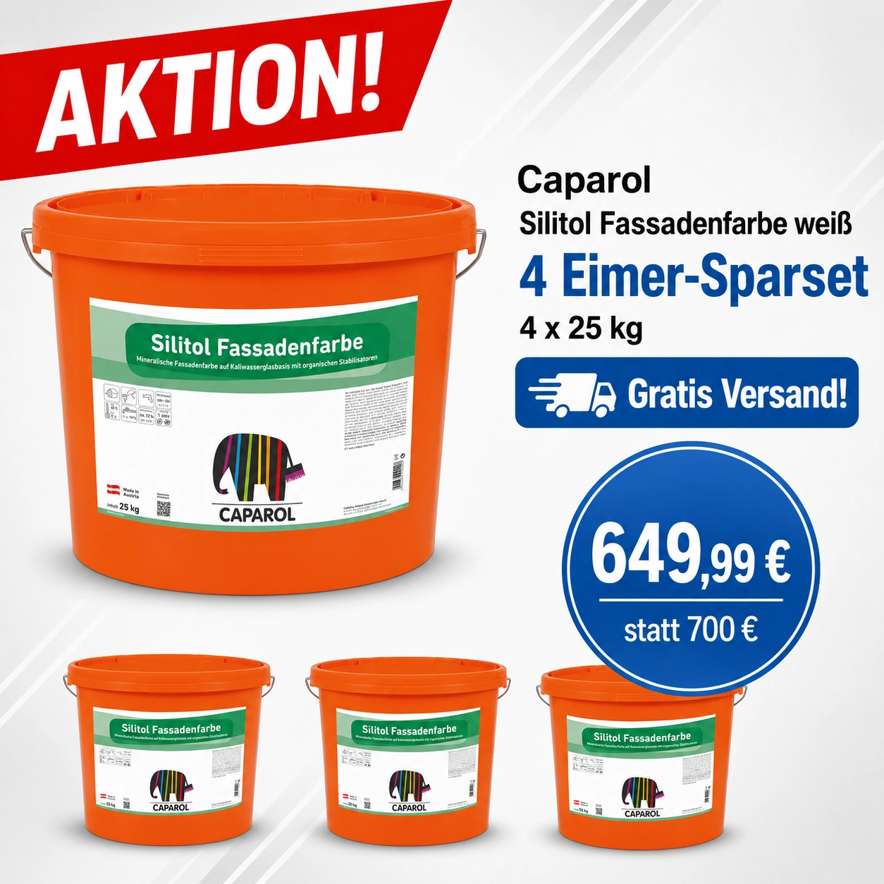Aktion 4 x 25 kg Caparol Silitol Fassadenfarbe weiß (Synthesa)