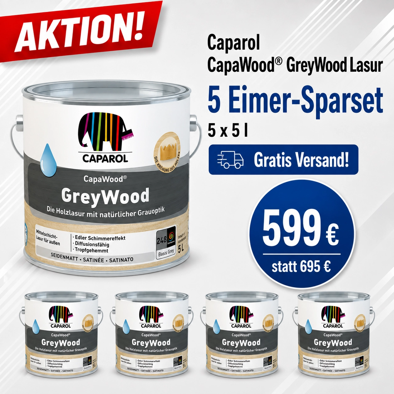 Aktion 5 x 5 l Caparol CapaWood® GreyWood (vormals Dankse Greywood)
