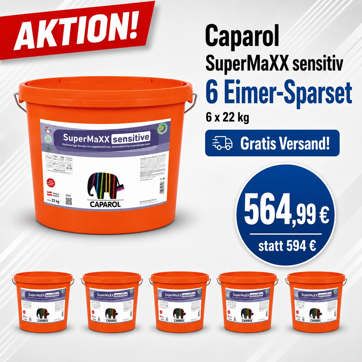 Aktion 6 x 22 kg Caparol SuperMaXX sensitive Innenfarbe Weiß