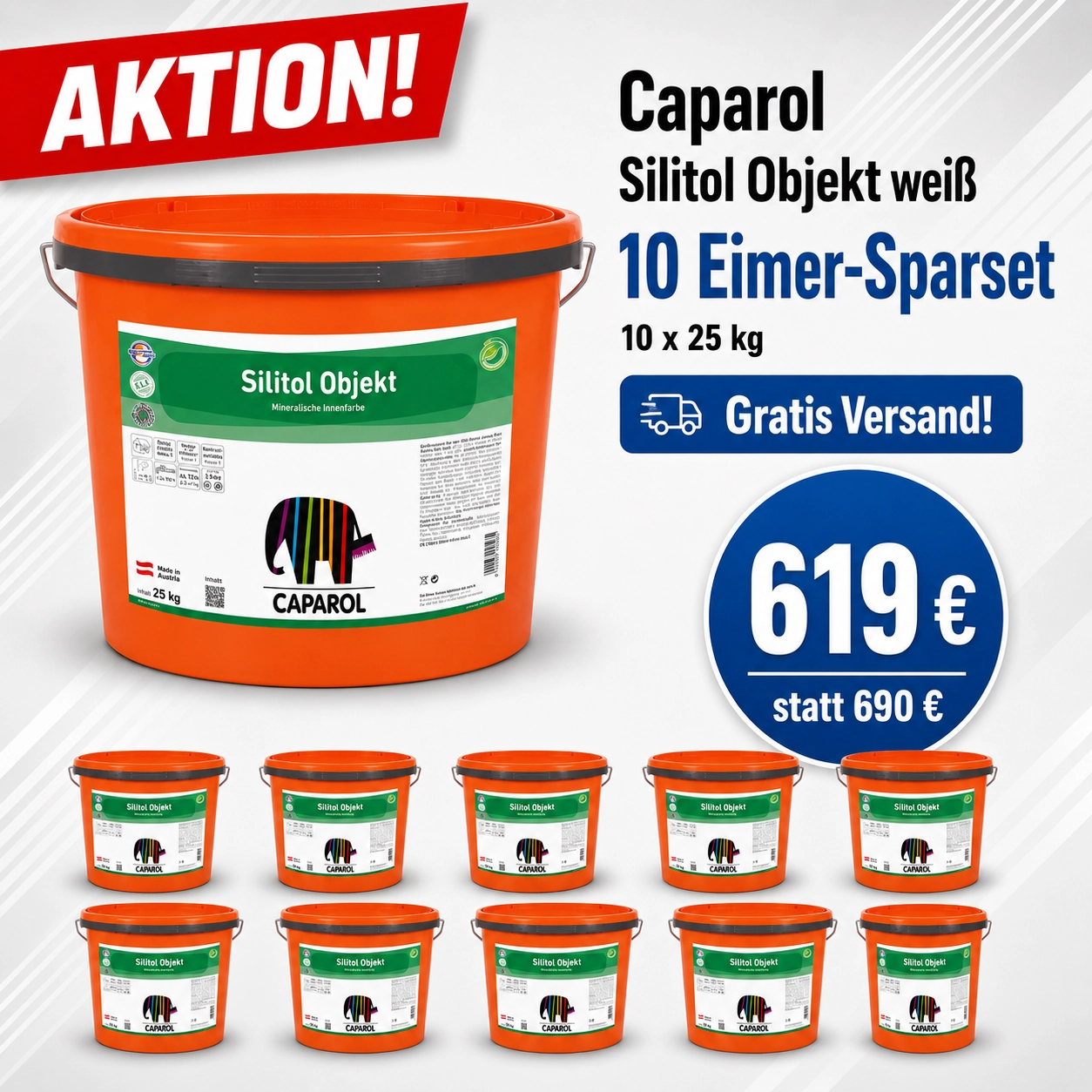 Aktion 10 x 25 kg  Caparol Silitol Objekt - Mineralfarbe weiß (Synthesa)