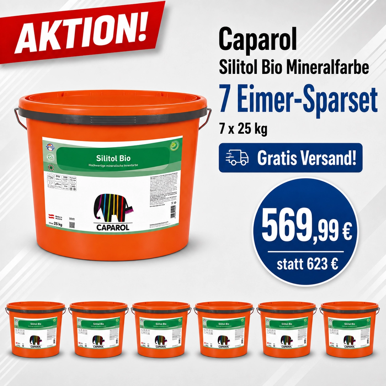 Aktion 7 x 25 kg Caparol Silitol Bio 25 kg weiß