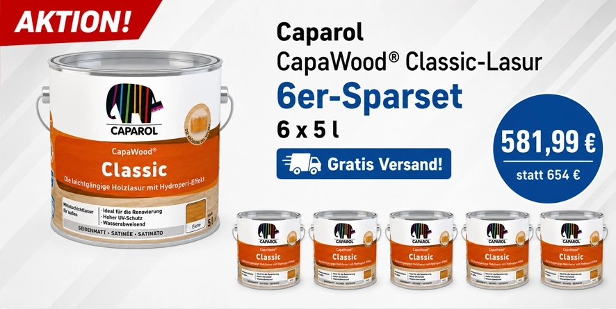 Aktion 6 x 5 l CapaWood® Classic Lasur (vormals DANSKE Classic-Lasur)