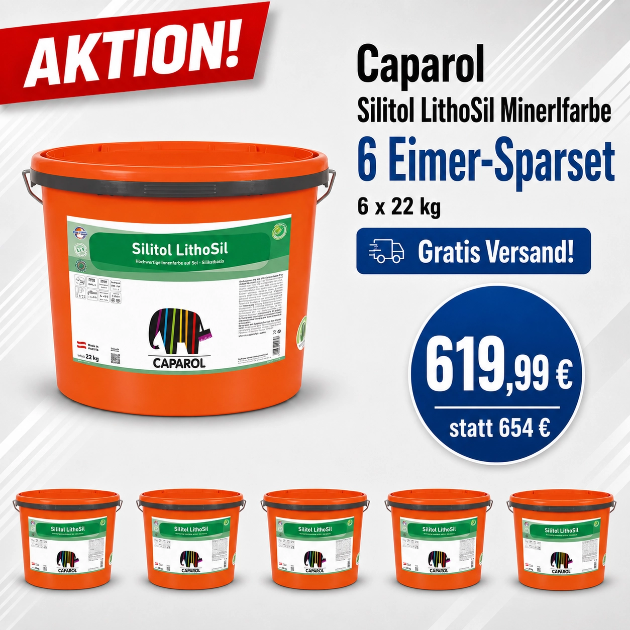 Aktion 6 x 22 kg Caparol Silitol LithoSil weiß