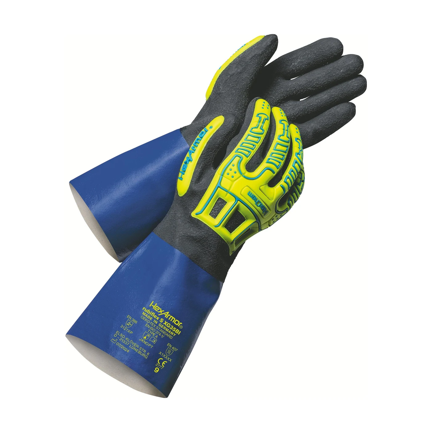 HexArmor rubiflex S XG35BI Chemikalienschutzhandschuhe – Packshot Hersteller