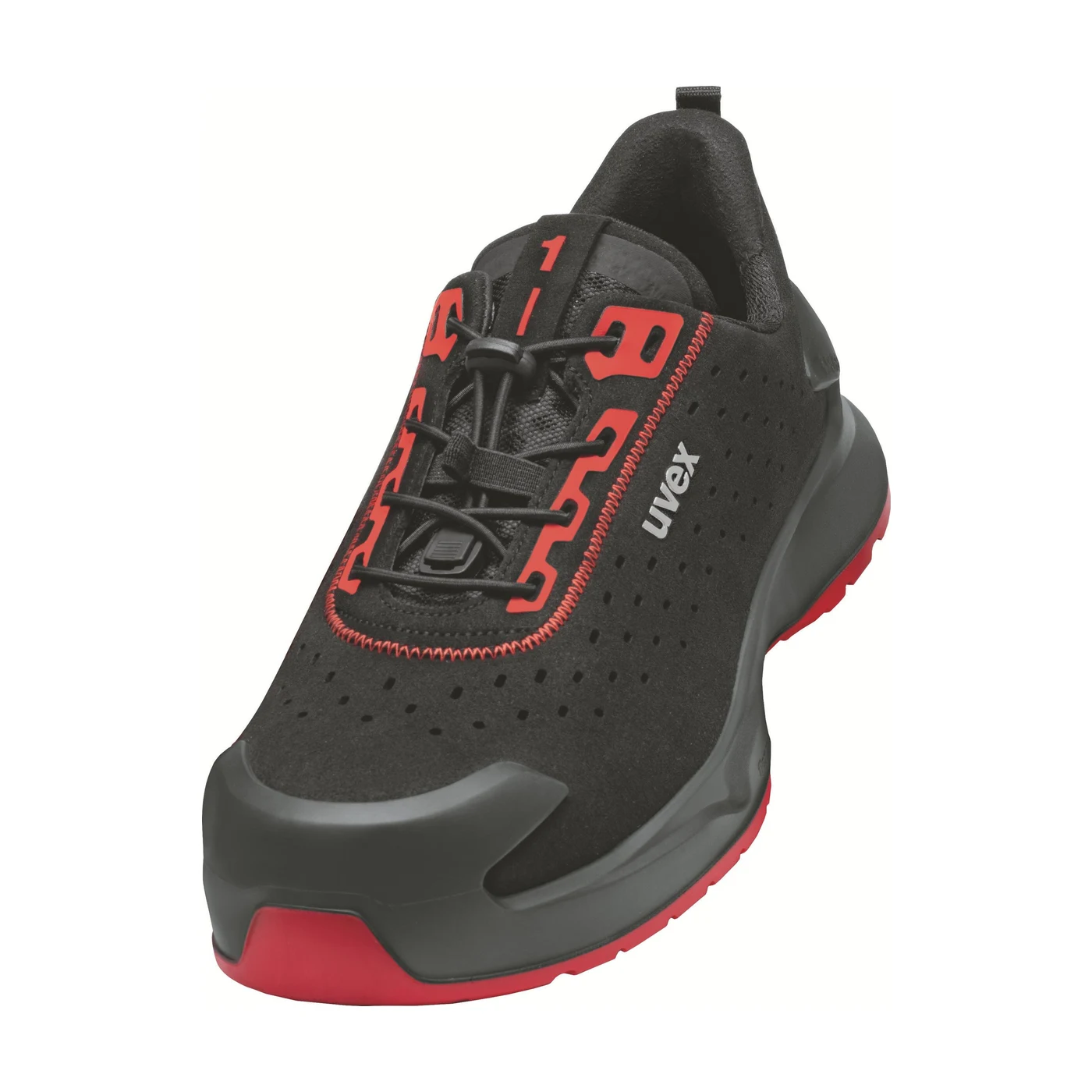 uvex 1 x-craft S1P Sicherheitsschuhe gelocht schwarz/rot – Packshot Hersteller