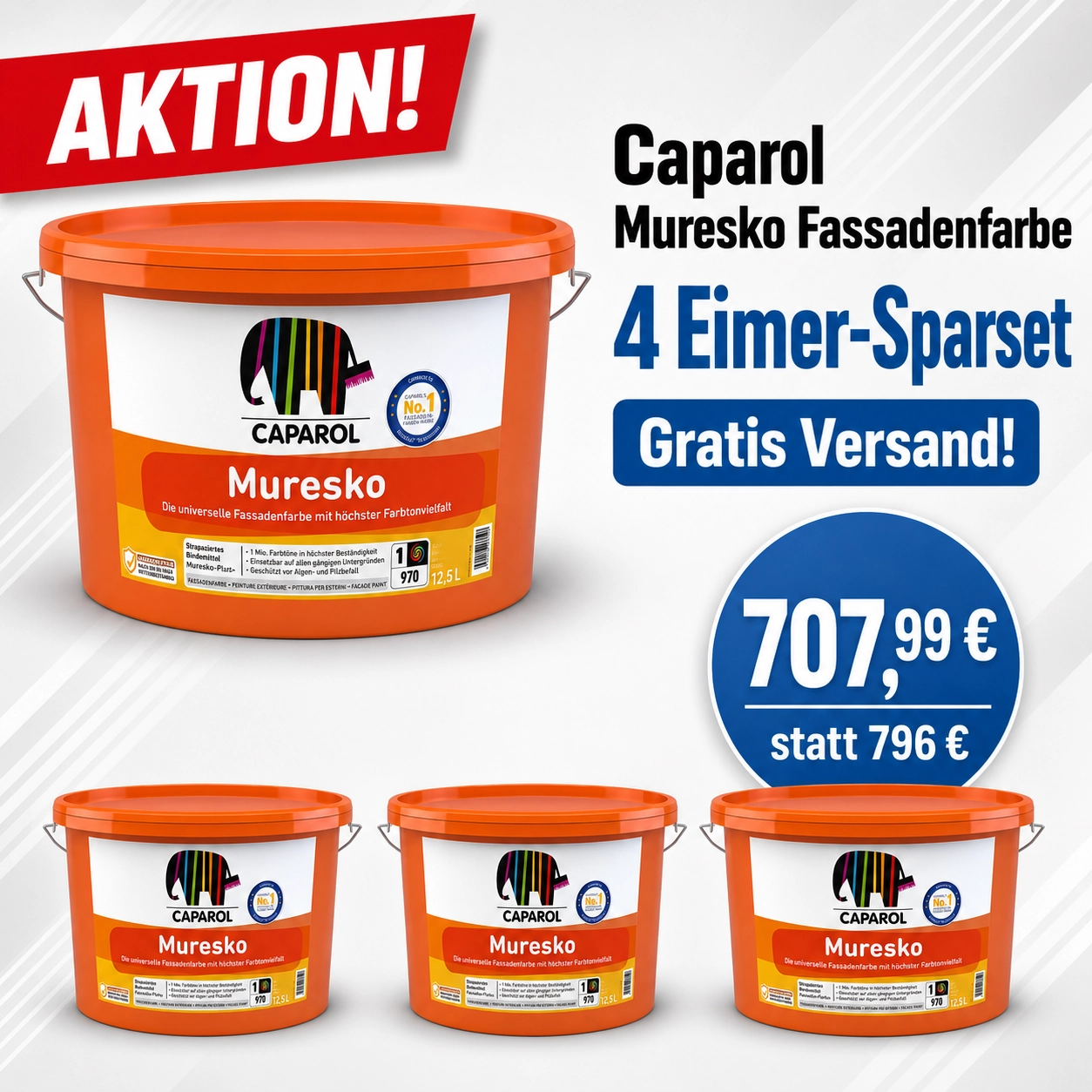 Aktion 4 x 12,5 l Muresko Fassadenfarbe weiß (Synthesa)