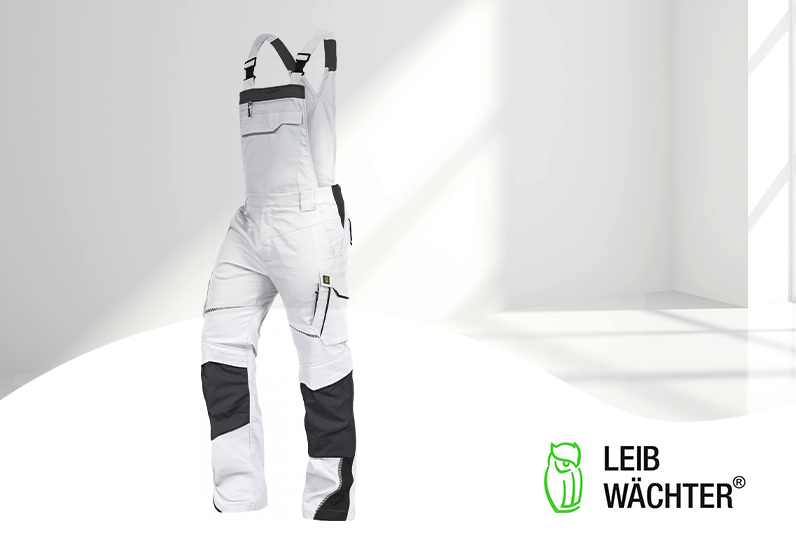 Leibwächter Arbeitshose - Latzhose Flex Line weiß/grau